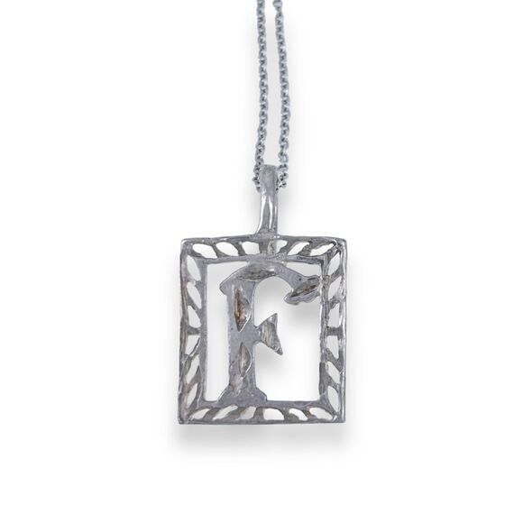 Vintage Sterling Silver 925 Open Space Cut Out F Initial Pendant ONLY - Picture 1 of 4